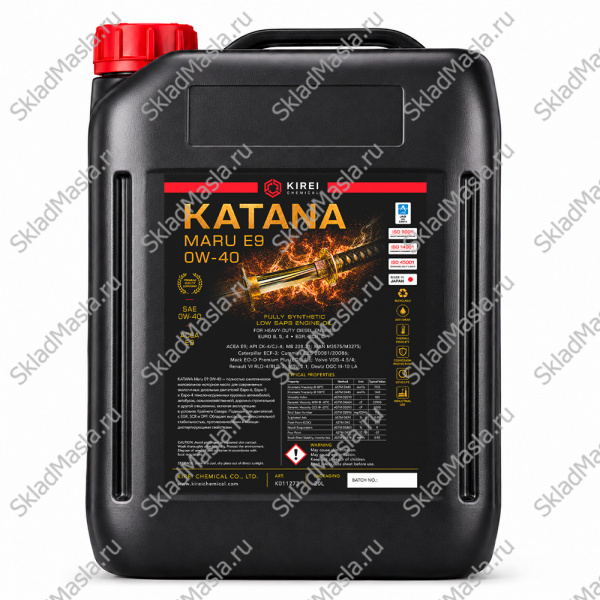 Моторное масло Katana Maru E9 0W-40 API CK-4 ACEA E9 (канистра 20л)