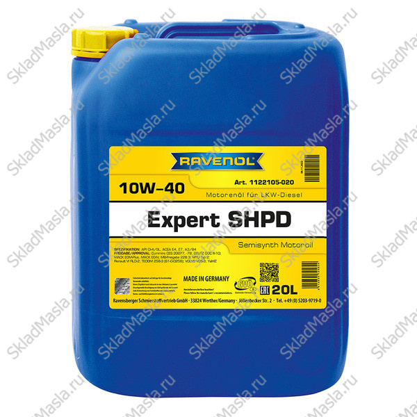 Моторное масло Ravenol Expert SHPD 10W-40 API CI-4_SL ACEA E4_E7 (канистра 20л)